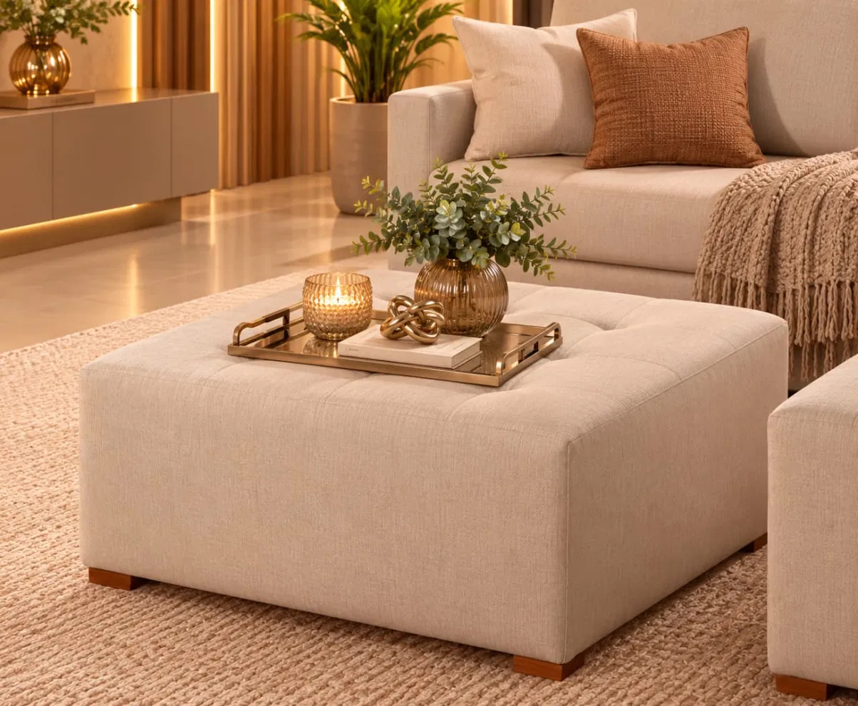 Sofá moderno em tons terrosos em ambiente de luxo orgânico